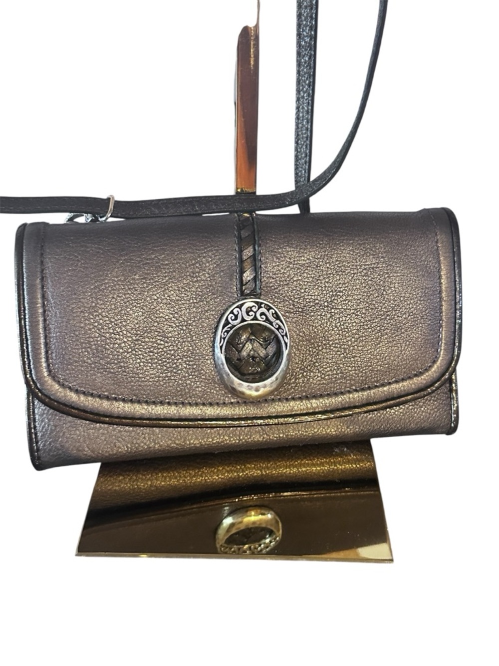 EUC metallic leather crossbody organizer by Brighton.
